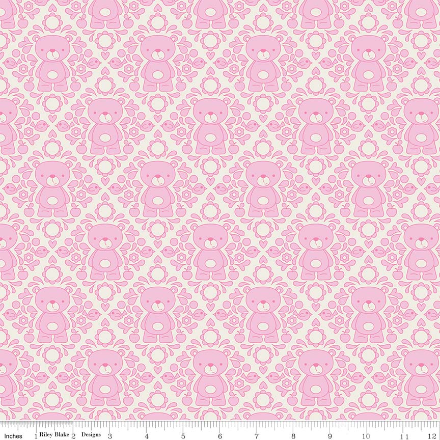 Teddy Bear Picnic Damask Pink by Riley Blake Designs 100% Cotton
