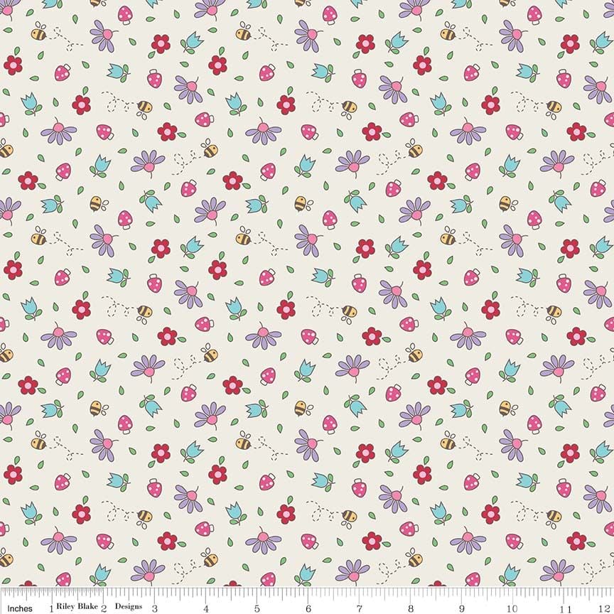 Teddy Bear Picnic Floral Cream by Riley Blake Designs 100% Cotton