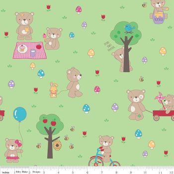 Teddy Bear Picnic Main Green by Riley Blake Designs 100% Cotton