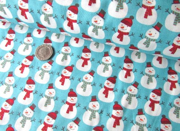 Christmas Snowmen on Blue by Rose & Hubble 100% Cotton