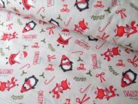 Foxy Festive Christmas, Santa & Penguins on Beige by Rose & Hubble 100% Cotton 23 x 134cm
