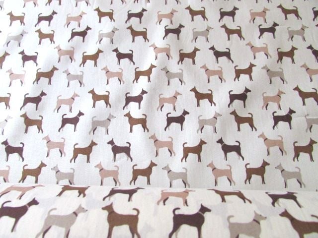 Beige & Brown Dogs on Cream by Rose & Hubble 100% Cotton
