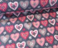 Pink Hearts on Grey by Rose & Hubble 100% Cotton