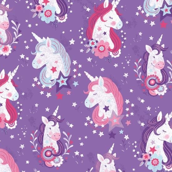 Unicorn Kisses Unicorns Purple by Studio E Fabrics 100% Cotton