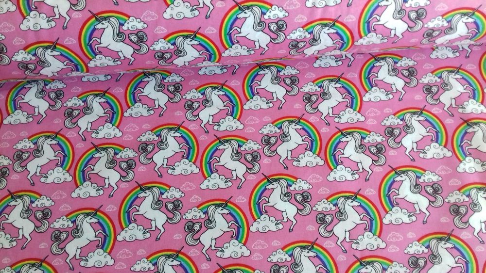 Unicorns & Rainbows Pink by Rose & Hubble 100% Cotton