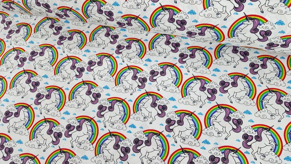 Unicorns & Rainbows White by Rose & Hubble 100% Cotton