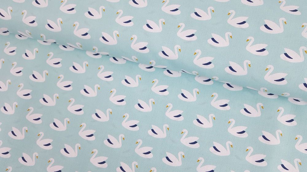 Feeling Like Spring Swans Mint by Poppy Europe 100% Cotton Extra Wide