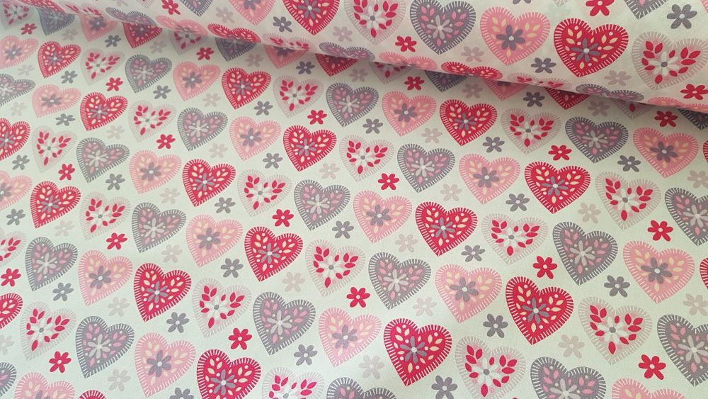 Hearts on White by Rose & Hubble 100% Cotton