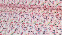 Happy Days Rainbows Hot Air Balloons Candy Pink by Rose & Hubble 100% Cotton