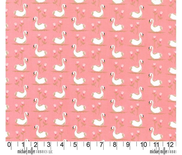 Swans A Swimming Shell Peach Pink by Michael Miller Fabrics 100% Cotton 27 