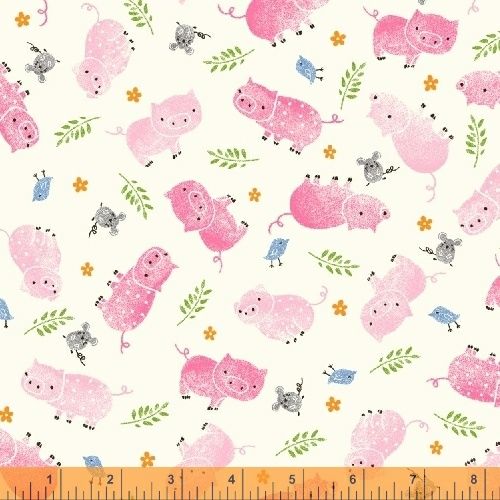 Julia by Whistler Studios Pigs White by Windham Fabrics 100% Cotton