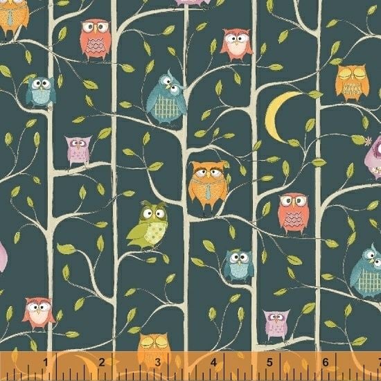 Whoos Hoo Owl Main Blue by Windham Fabrics 100% Cotton