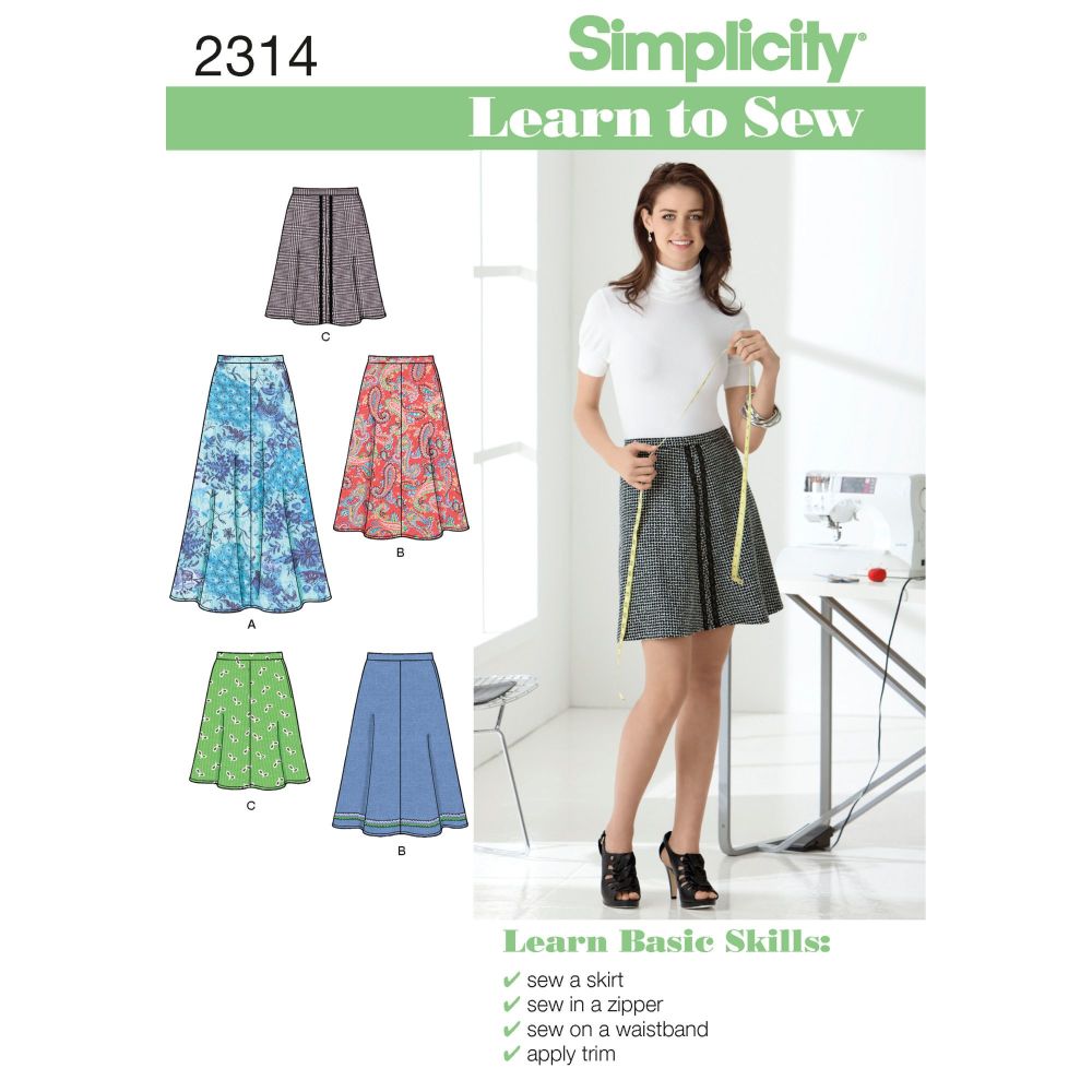 Simplicity Learn to Sew Ladies Misses Skirt Pattern 2314 Size A (6,8,10,12,