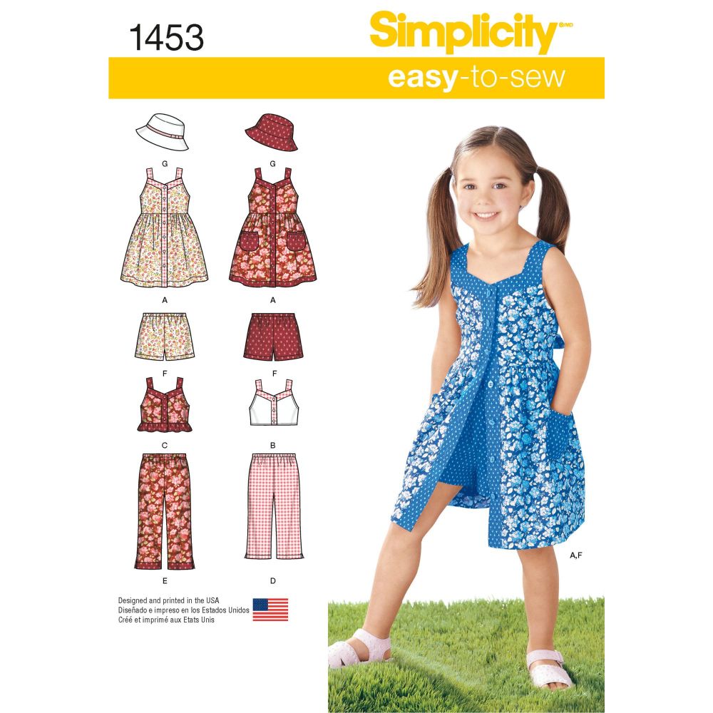 Simplicity Easy to Sew Girls Dress, Top, Trousers or Shorts and Hat Pattern