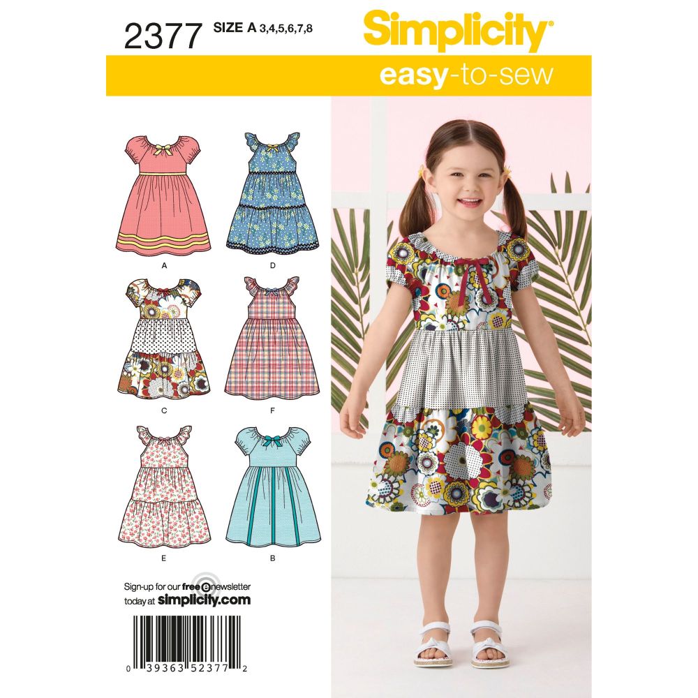 Simplicity Easy to Sew Girls Dress Pattern 2377 Size A (3,4,5,6,7,8)
