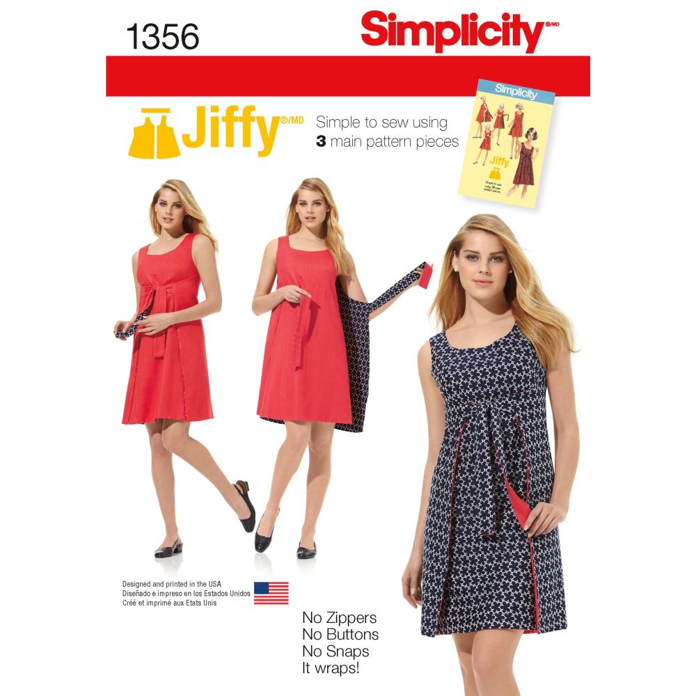 Simplicity Jiffy Ladies Reversible Wrap Dress Pattern 1356 Size R5 (14,16,1