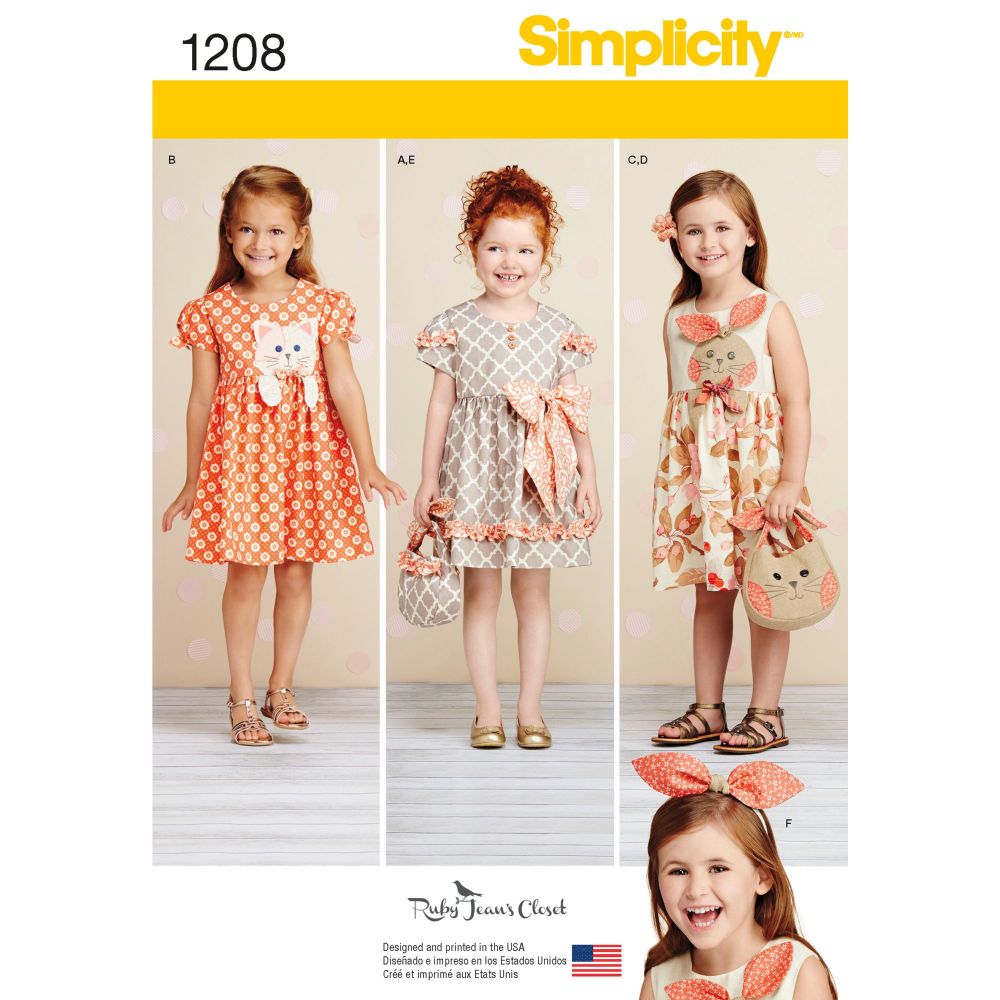 Simplicity Girls Dress, Bag & Headband Pattern 1208 Size A (3,4,5,6,7,8)