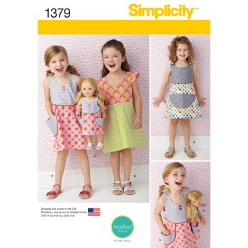 Simplicity Girls Dress & Matching Dress for 18" Doll Pattern 1379 Size A (3,4,5,6,7,8)