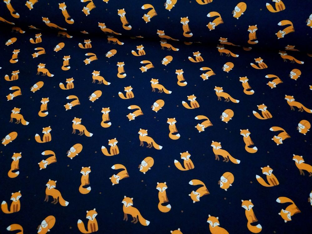 Friendly Foxes on Navy by Rose & Hubble 100% Cotton
