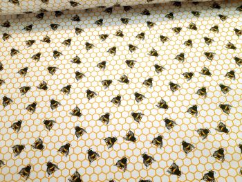Honeycomb Bees on Ivory by Rose & Hubble 100% Cotton