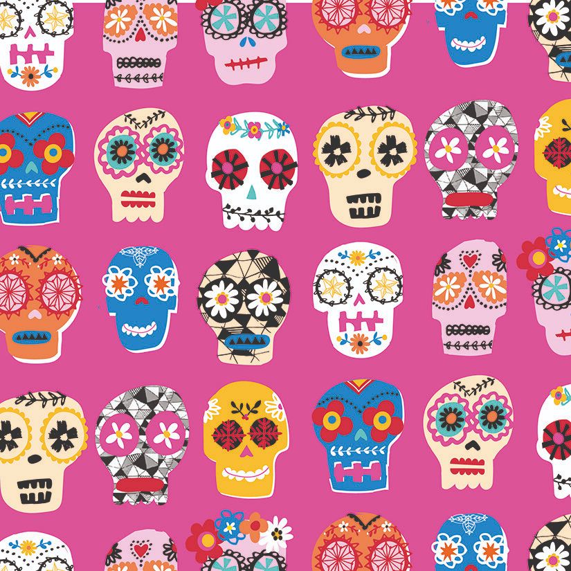 Fiesta Day of the Dead Skulls Pink by Dashwood Studio 100% Cotton