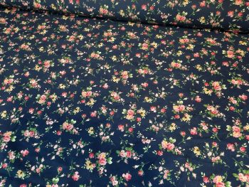 Mia Flowers on Navy 100% Cotton Extra Wide