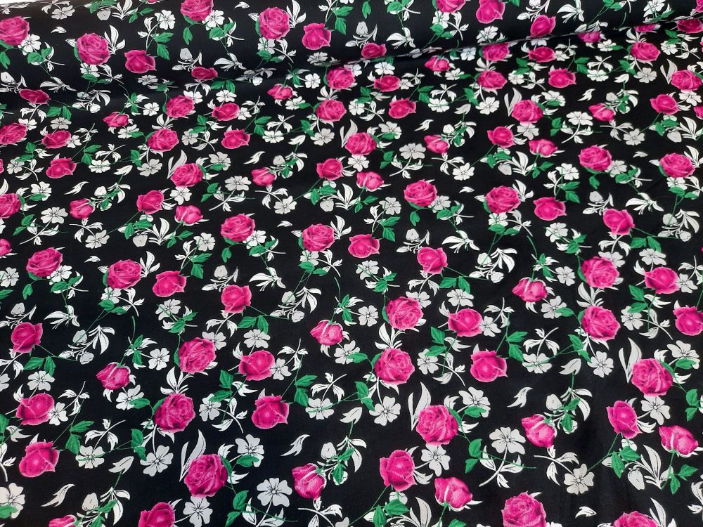 Adele Flowers on Black 100% Cotton Extra Wide