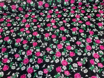 Adele Flowers on Black 100% Cotton Extra Wide