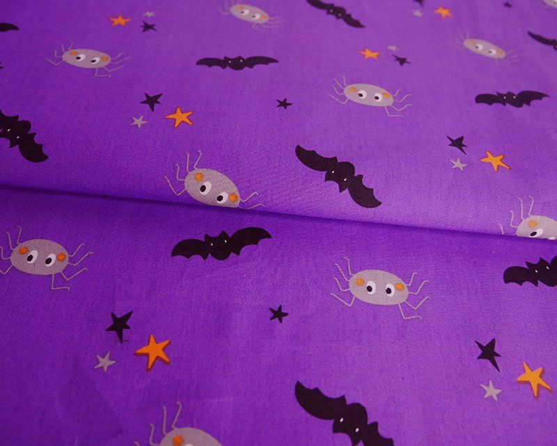 Spiders & Bats on Purple 100% Cotton Extra Wide