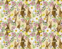 Bunnies & Flowers on Lemon 100% Cotton Extra Wide Little Johnny Collection