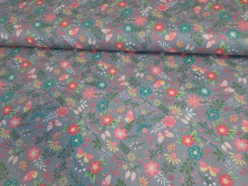 Freya Grey Floral by OjuTie Collection 100% Cotton Extra Wide