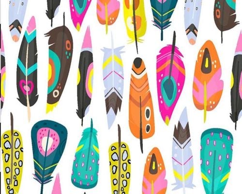 Bright Abstract Feathers on White 100% Cotton Extra Wide Little Johnny Coll