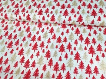 Gold Sparkly & Red Christmas Trees on Ivory by Rose & Hubble Extra Wide 100% Cotton
