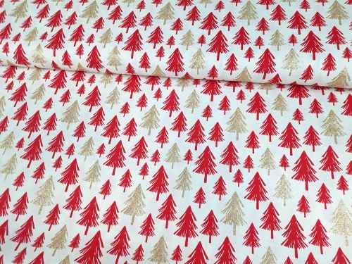 Gold Sparkly & Red Christmas Trees on Ivory by Rose & Hubble Extra Wide 100