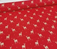 Gold Sparkly Reindeers on Red by Rose & Hubble Extra Wide 100% Cotton