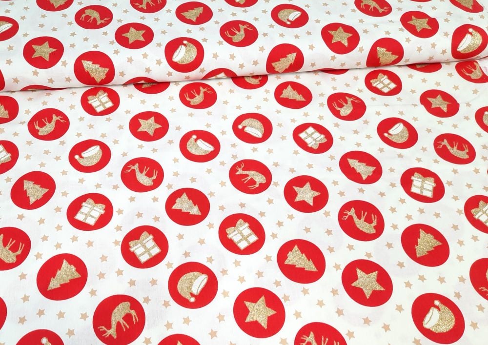 Christmas Red Circles on Ivory by Rose & Hubble Extra Wide 100% Cotton