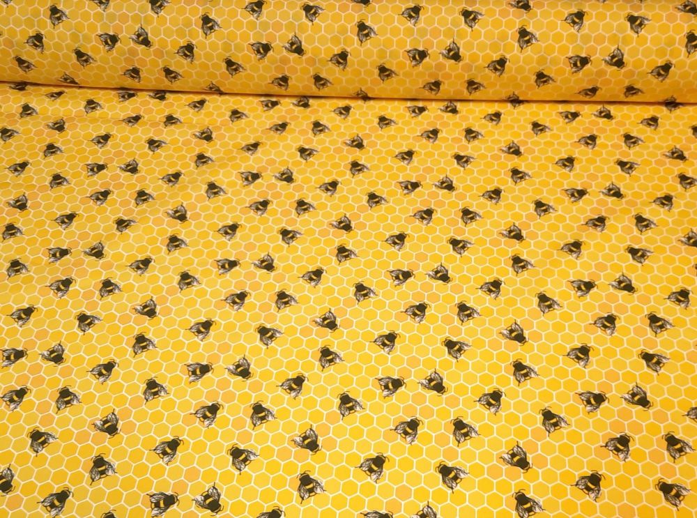 Honeycomb Bees on Honey Yellow by Rose & Hubble 100% Cotton