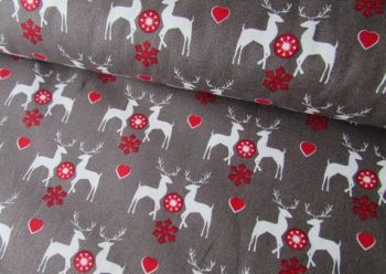 Christmas Reindeer on Silver Grey by Rose & Hubble 100% Cotton 32 x 135 cm