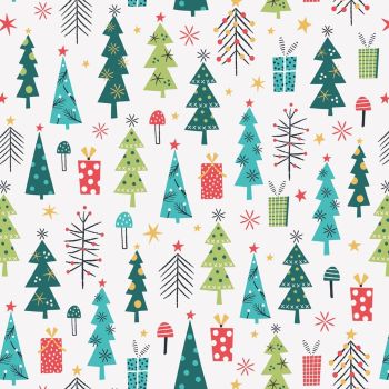 Forest Friends Metallic Christmas Trees Presents White by Dashwood Studio 100% Cotton