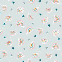 Rainbow Friends Rainbows Hearts Stars on Blue by Dashwood Studio 100% Cotton