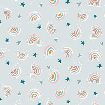 Rainbow Friends Rainbows Hearts Stars on Blue by Dashwood Studio 100% Cotton