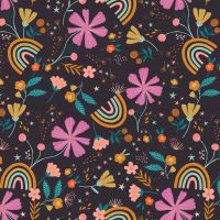 Good Vibes Floral Rainbows Black by Dashwood Studio 100% Cotton