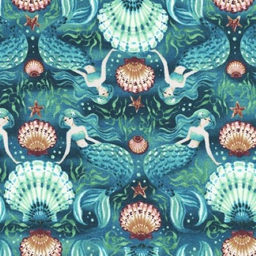 Sunset Coast Mermaids & Shells Pacific by Robert Kaufman Fabrics 100% Cotto