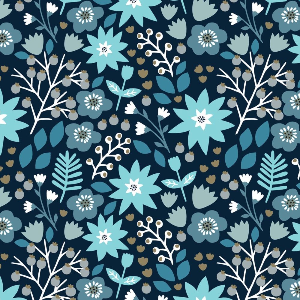 Starlit Hollow Metallic Floral Blue Flowers by Dashwood Studio 100% Cotton