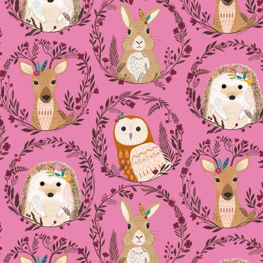 Wild Woodland Animals Pink by Dashwood Studio 100% Cotton