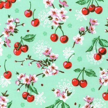 Wishwell Cherry Blossom Flowers Mint by Robert Kaufman Fabrics 100% Cotton