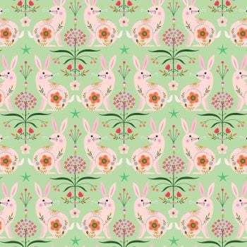 Tree of Life Pink Rabbits on Pale Green by Dashwood Studio 100% Cotton