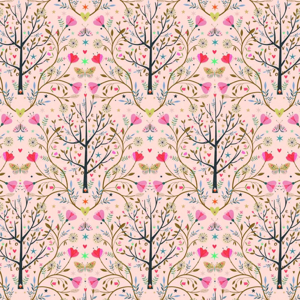 Tree of Life Flowers & Trees on Pink by Dashwood Studio 100% Cotton