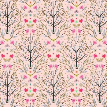 Tree of Life Flowers & Trees on Pink by Dashwood Studio 100% Cotton