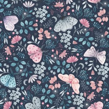 Nightfall Floral Butterflies Navy Blue by Dashwood Studio 100% Cotton